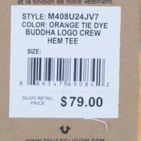 TRUE RELIGION Mens Short Sleeve BUDDHA LOGO Crewneck TIE DYE T-Shirt (Orange) - Picture 5 of 5